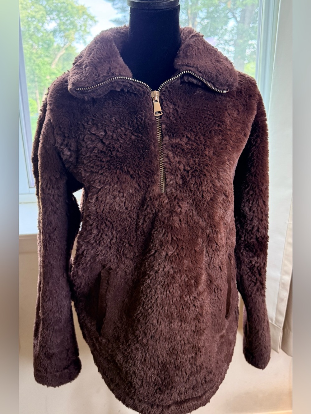 Abercrombie & Fitch Brown Teddy Bear Soft and warm 3/4 zip pullover pockets XS
